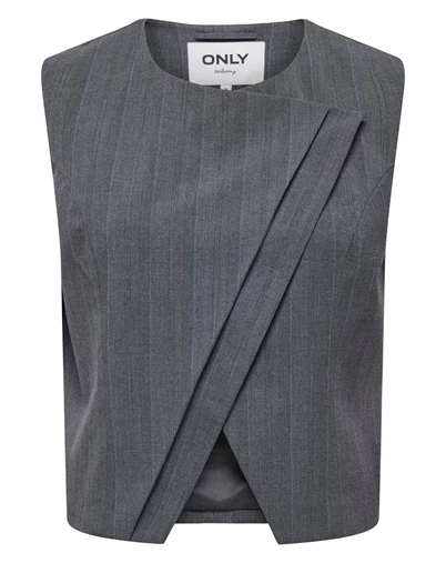 Only - ONLJackie Pinstribe Asym Waistcoat Top - Medium Grey Melange
